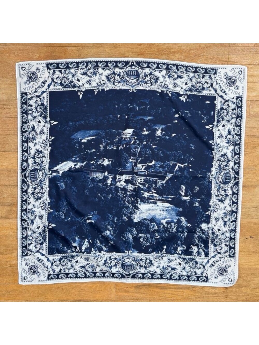 Vintage Scarf - Philadelphia College of Textiles and Science 80s Square Blue/Whi